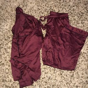 Maroon silky pajama set
